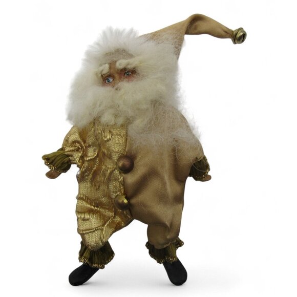 4 Small Gold Santa Claus Christmas Figurines With Beards and Jingle Bell Hats - Picture 7 of 14